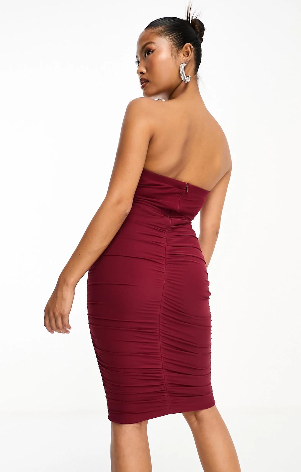 Jaded Rose Petite Contoured Corset Midi Dress In Burgundy – dresses by Jaded Rose Petite, available to rent from Hirestreet