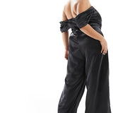 Jaded Rose Plus Off Shoulder Satin Corset Jumpsuit In Black – jumpsuits & playsuits by Jaded Rose Plus, available to rent from Hirestreet
