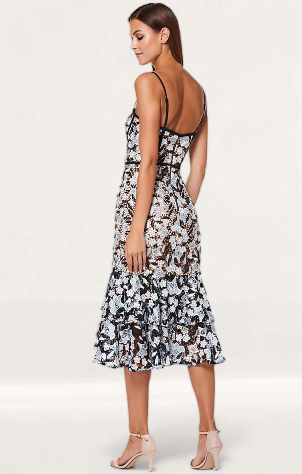 Jarlo All Over Lace Midi Dress With Ruffle Hem