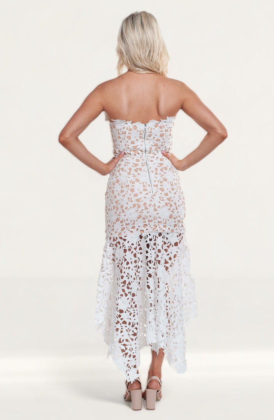 Jarlo White Lace Cutout Summer Bandeau Dress product image