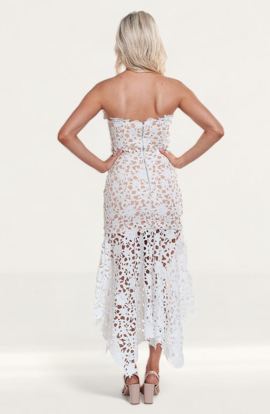 Jarlo White Lace Cutout Summer Bandeau Dress