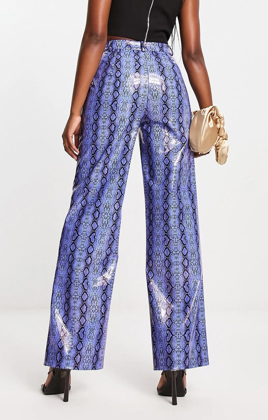 Kaiia Leather Look Straight Leg Trouser In Blue Snake – trousers by Kaiia, available to rent from Hirestreet