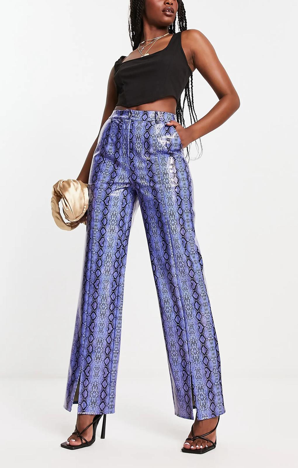 Kaiia Leather Look Straight Leg Trouser In Blue Snake – trousers by Kaiia, available to rent from Hirestreet