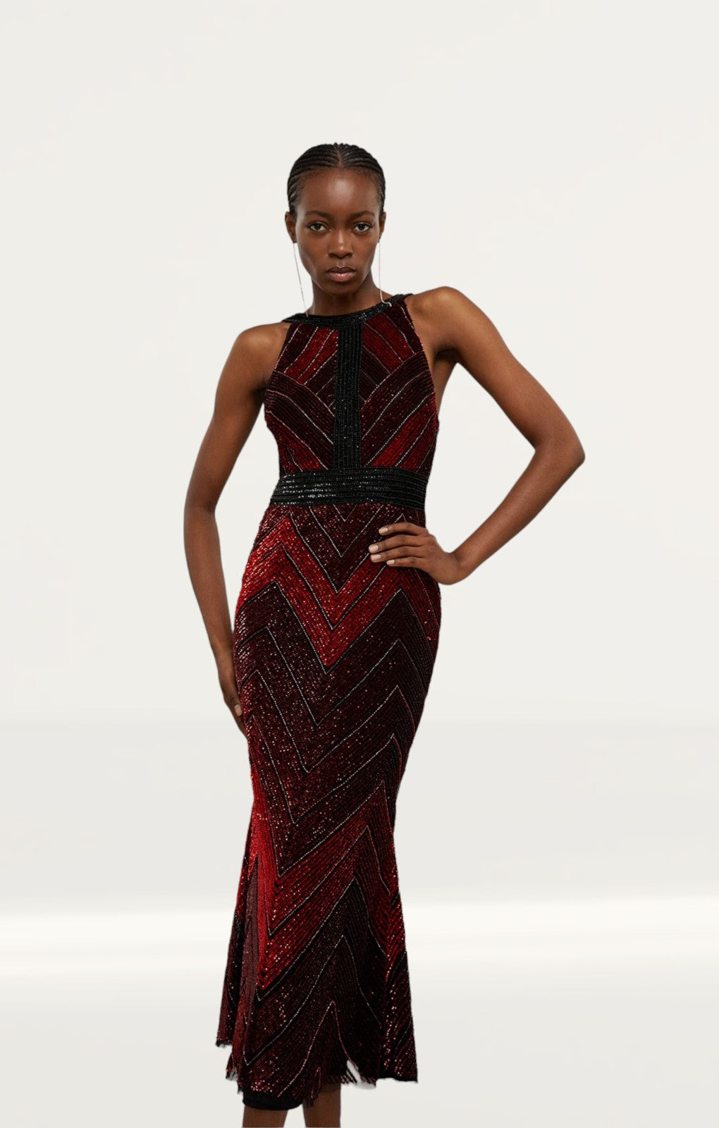 Karen Millen Premium Beaded Embellished Woven Midaxi Dress