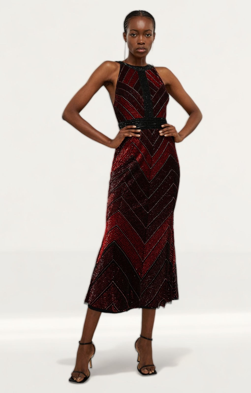 Karen Millen Premium Beaded Embellished Woven Midaxi Dress