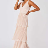 Little Mistress Mariska Nude Tiered Hem Maxi Dress
