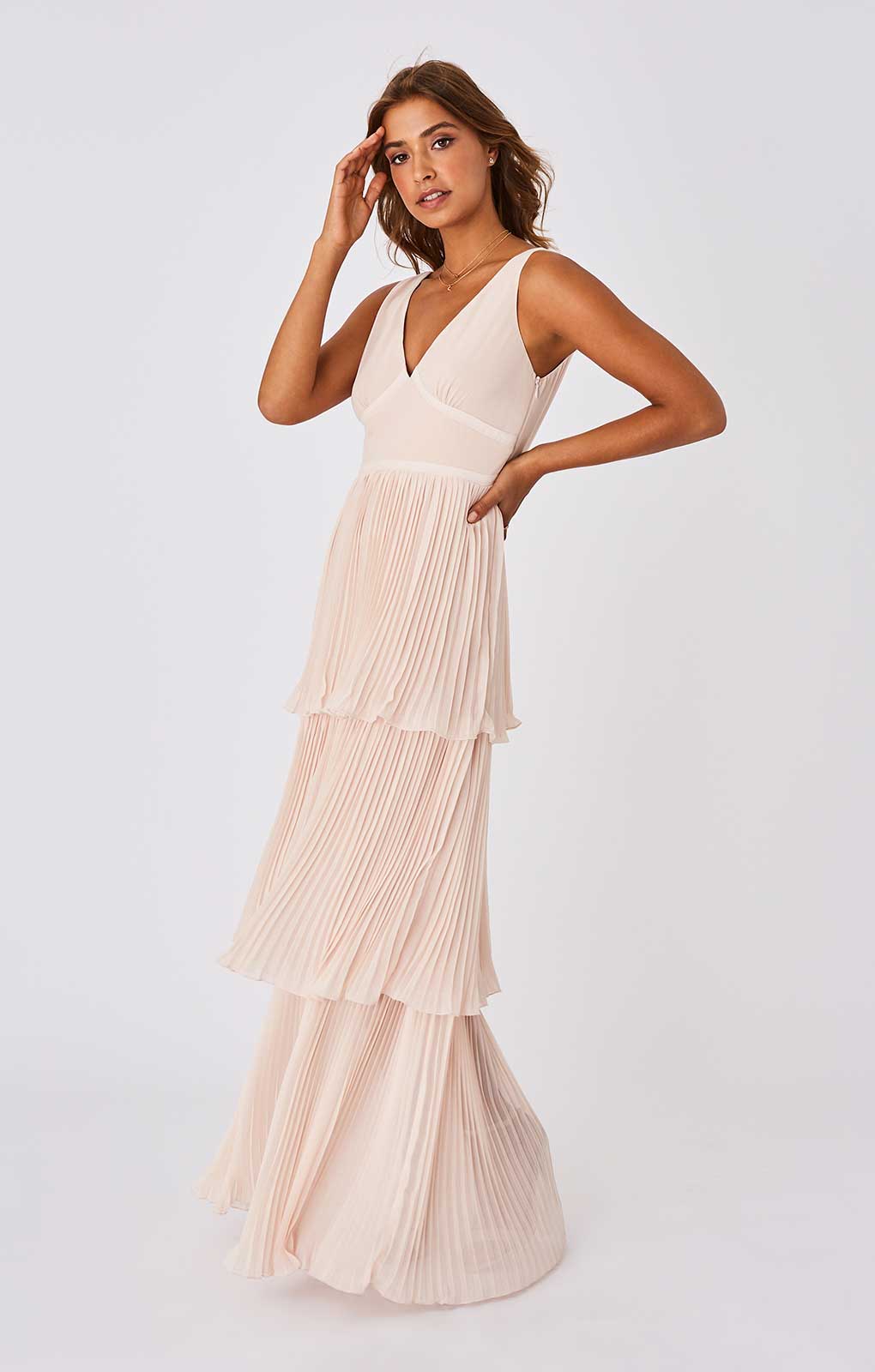 Little Mistress Mariska Nude Tiered Hem Maxi Dress
