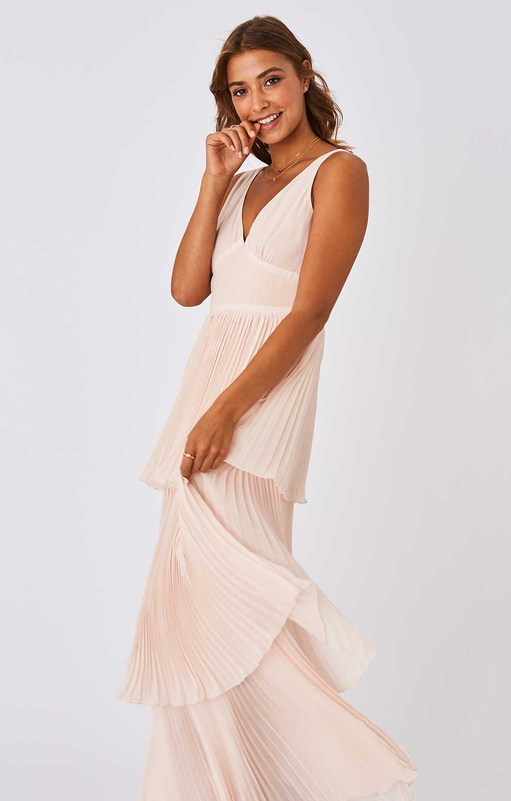 Little Mistress Mariska Nude Tiered Hem Maxi Dress