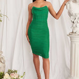 Lavish Alice Ruched Corset Mesh Midi Dress in Spring Green