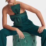 Lavish Alice Satin Mix Bandeau Bow Detail Jumpsuit in Emerald