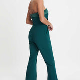 Lavish Alice Satin Mix Bandeau Bow Detail Jumpsuit in Emerald