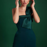 Lavish Alice Satin Mix Bandeau Bow Detail Jumpsuit in Emerald