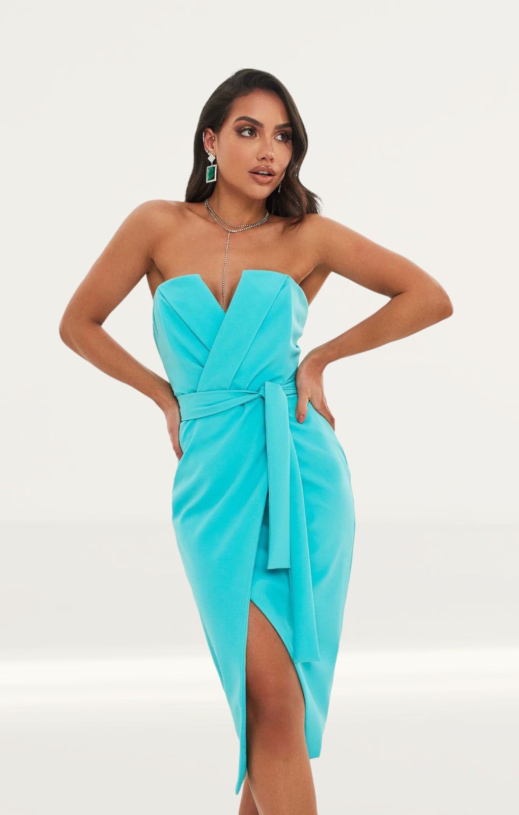Lavish Alice Aqua Straight Bandeau Midi Dress