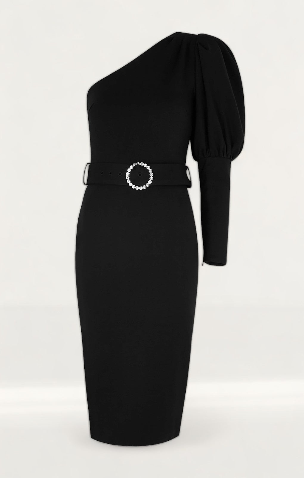 Lavish Alice Black Puff Sleeve Midi Dress With Diamante Belt