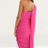 Lavish Alice Bright Pink Ruched Side Cape Midi Dress
