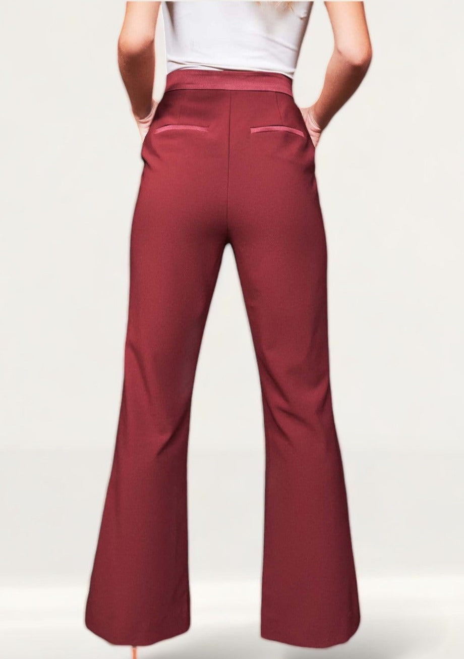 Lavish Alice Burgundy Corset Style Tailored Jacket And Flare Trousers