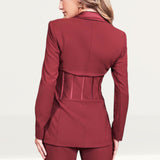 Lavish Alice Burgundy Corset Style Tailored Jacket And Flare Trousers