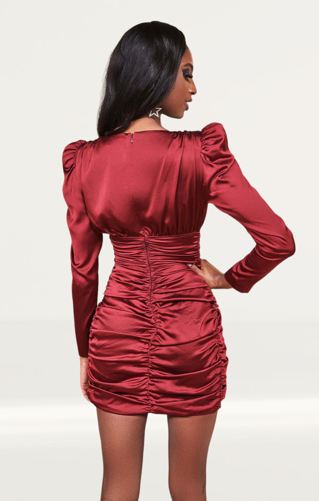 Lavish Alice Burgundy Satin Wrap Mini Dress
