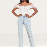 Lavish Alice Champagne Bardot Puff Sleeve Corset Top