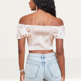 Lavish Alice Champagne Bardot Puff Sleeve Corset Top