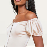 Lavish Alice Champagne Bardot Puff Sleeve Corset Top