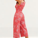 Lavish Alice Coral Floral Cowl Neck Culotte Jumpsuit