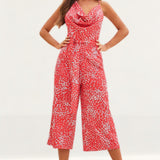 Lavish Alice Coral Floral Cowl Neck Culotte Jumpsuit