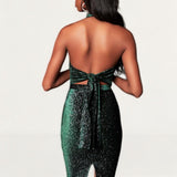 Lavish Alice Forest Green Diamante Velvet Tie Back Midi Dress