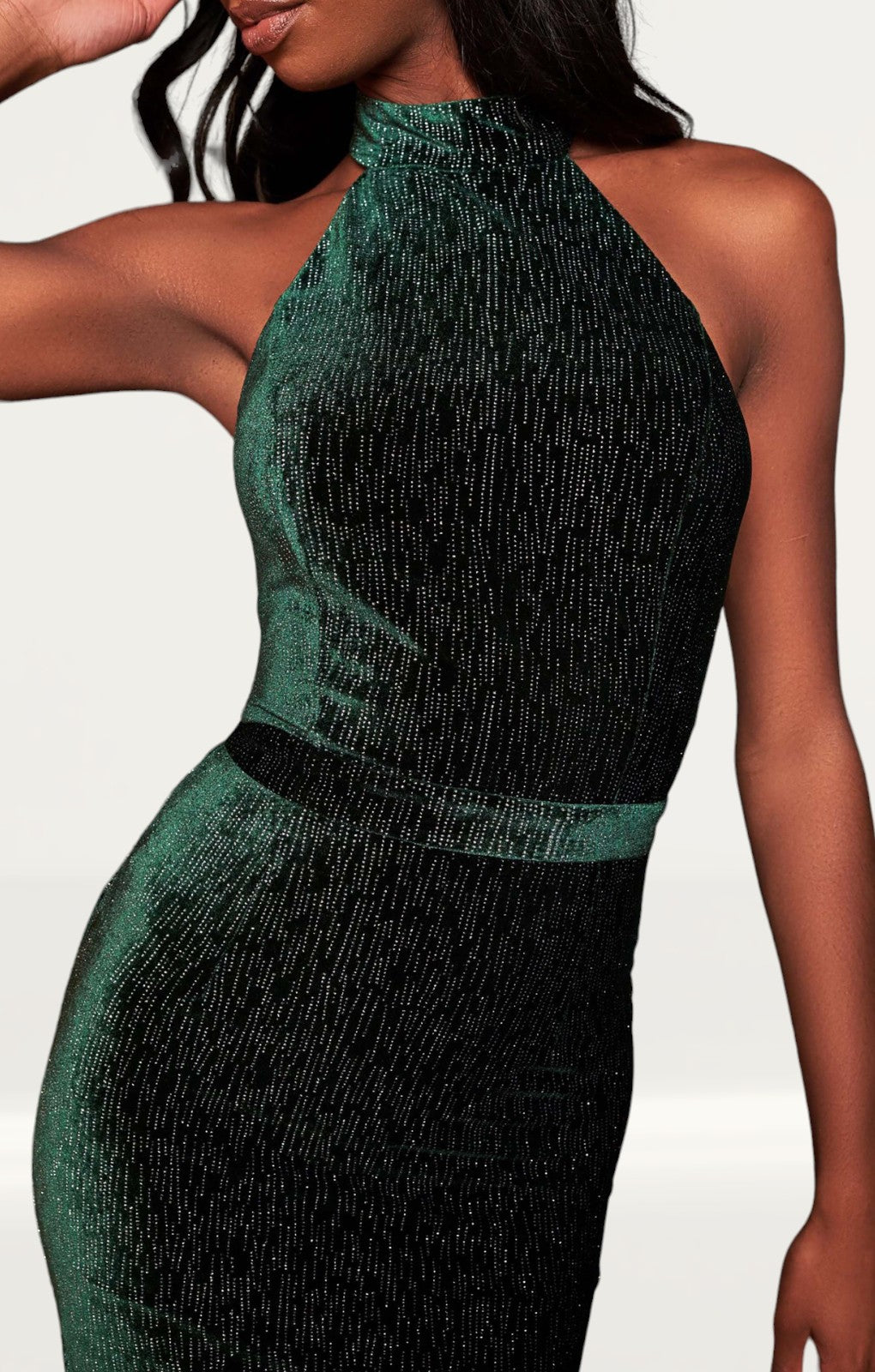 Lavish Alice Forest Green Diamante Velvet Tie Back Midi Dress