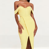 Lavish Alice Lemon Bustier Corset Wrap Midi Dress