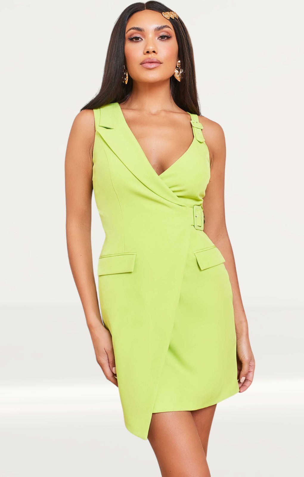 Lavish Alice Lime Buckle Detail Mini Blazer Dress