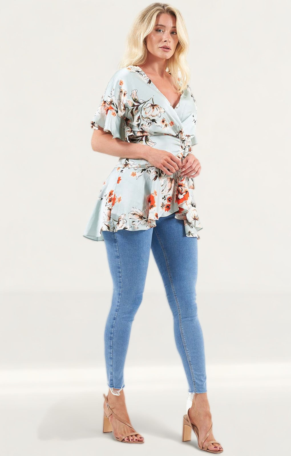 Lavish Alice Mint Floral Wrap Top