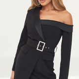 Lavish Alice Off The Shoulder Tuxedo Mini Dress