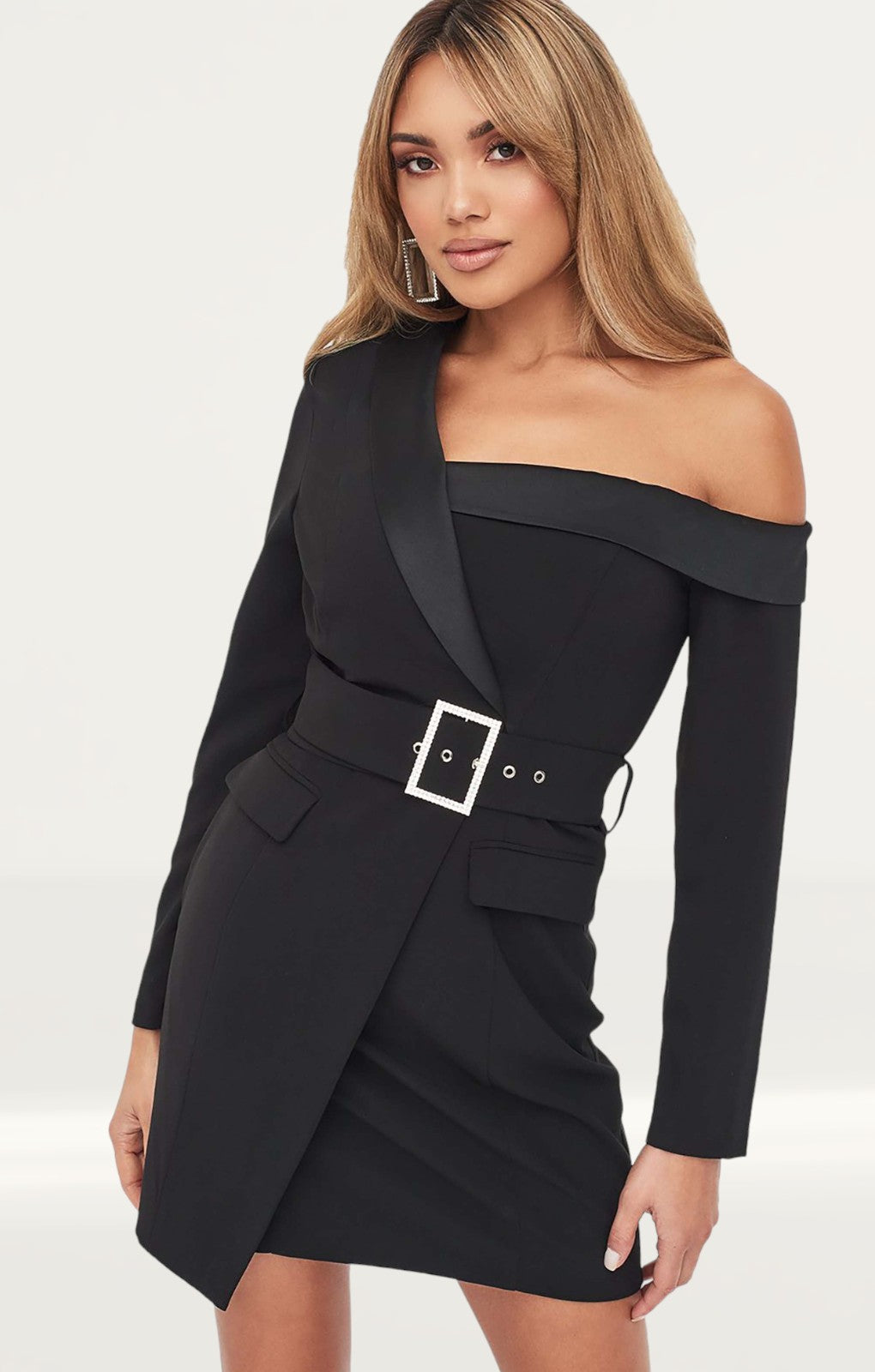 Lavish Alice Off The Shoulder Tuxedo Mini Dress