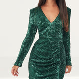 Lavish Alice Pleated Sequin Emerald Mini Dress