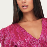 Lavish Alice Puff Shoulder Pleated Sequin Mini Dress In Pink