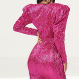 Lavish Alice Puff Shoulder Pleated Sequin Mini Dress In Pink