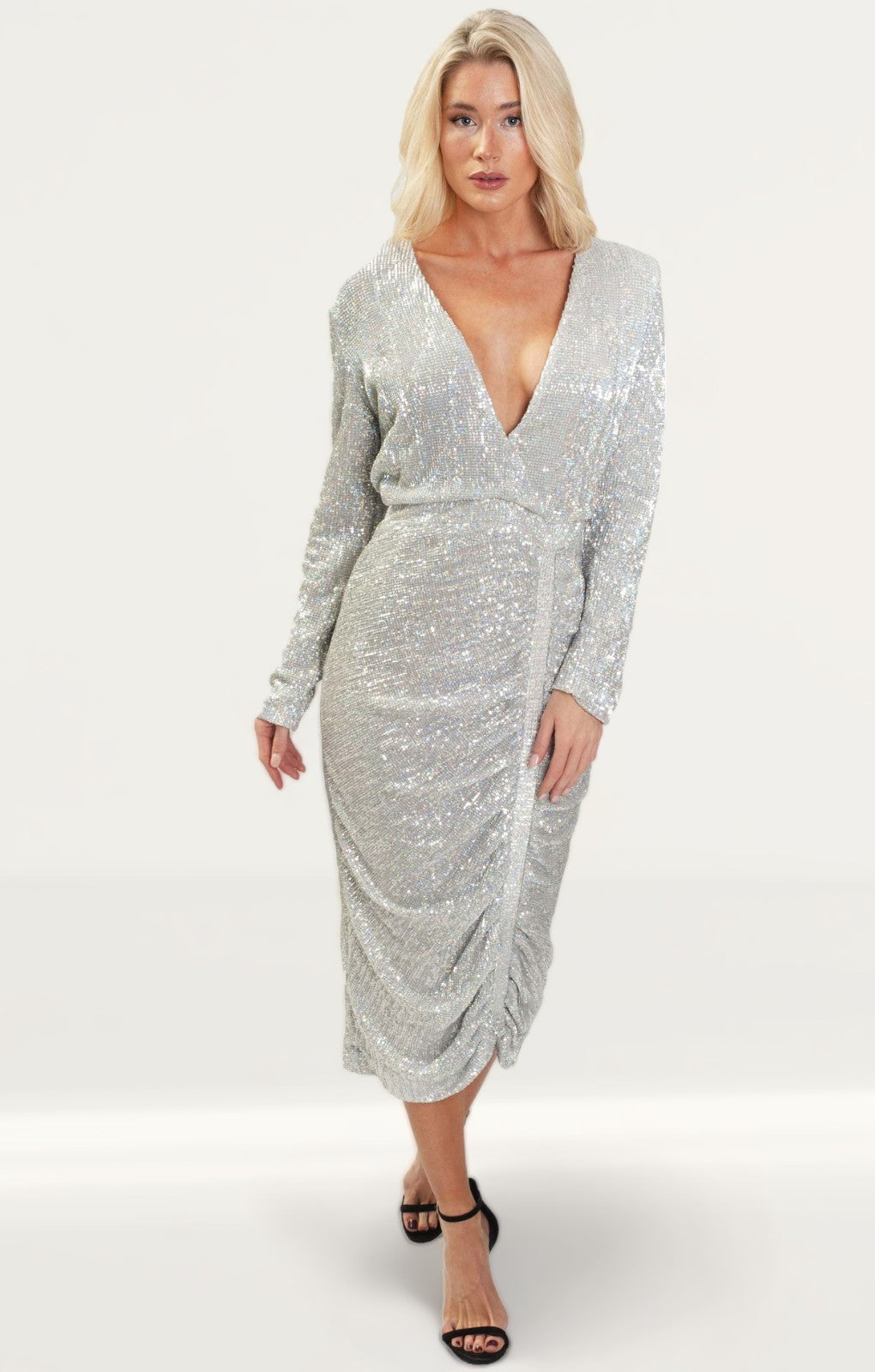 Lavish Alice Silver Sequin Midi Dress