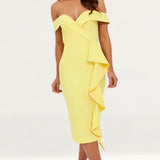 Lavish Alice Yellow Bardot Midi Dress