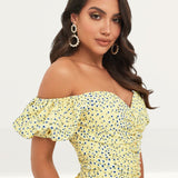 Lavish Alice Yellow Floral Off Shoulder Puff Sleeve Mini Dress