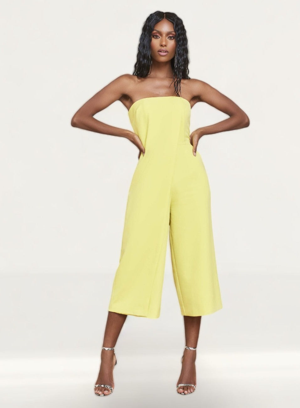 Lavish Alice Yellow Lime Bandeau Culotte Jumpsuit