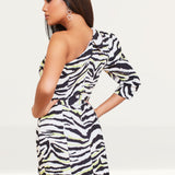 Lavish Alice Zebra One Puff Sleeve Blazer Mini Dress