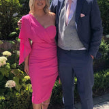 Lavish Alice Bright Pink Ruched Side Cape Midi Dress
