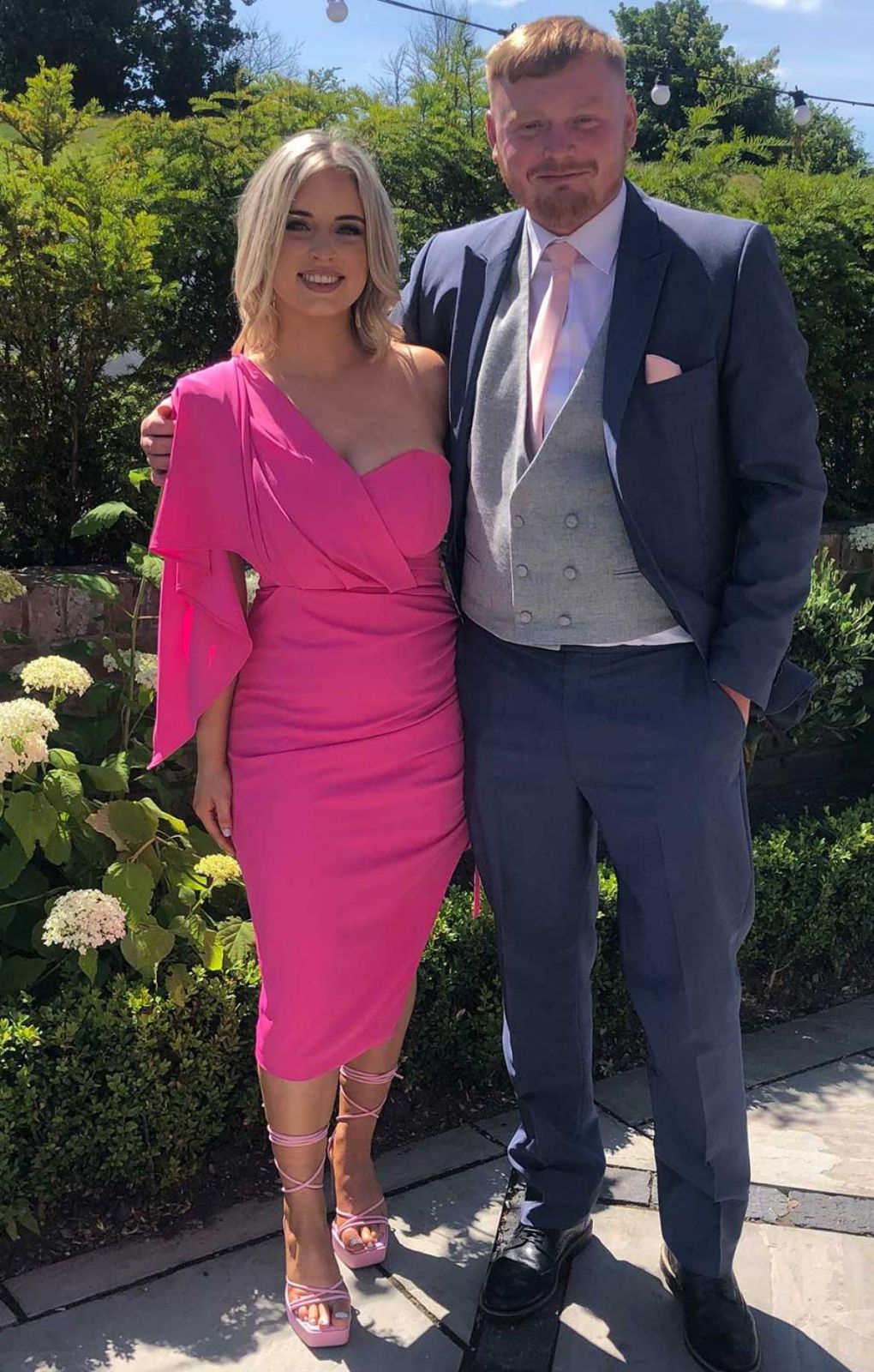 Lavish Alice Bright Pink Ruched Side Cape Midi Dress