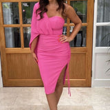 Lavish Alice Bright Pink Ruched Side Cape Midi Dress
