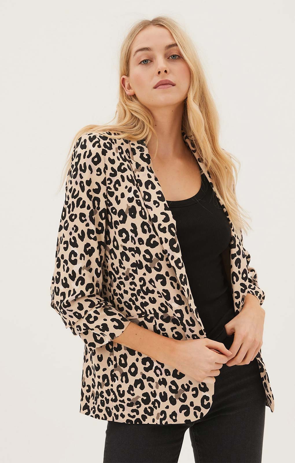 M&S Leopard Crepe Ruched Sleeve Jacket product image