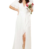 Little Mistress Ambrose Ivory Embellished Wrap Maxi Dress