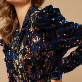 Little Mistress Avery Navy Velvet Sequin Blazer Mini Dress