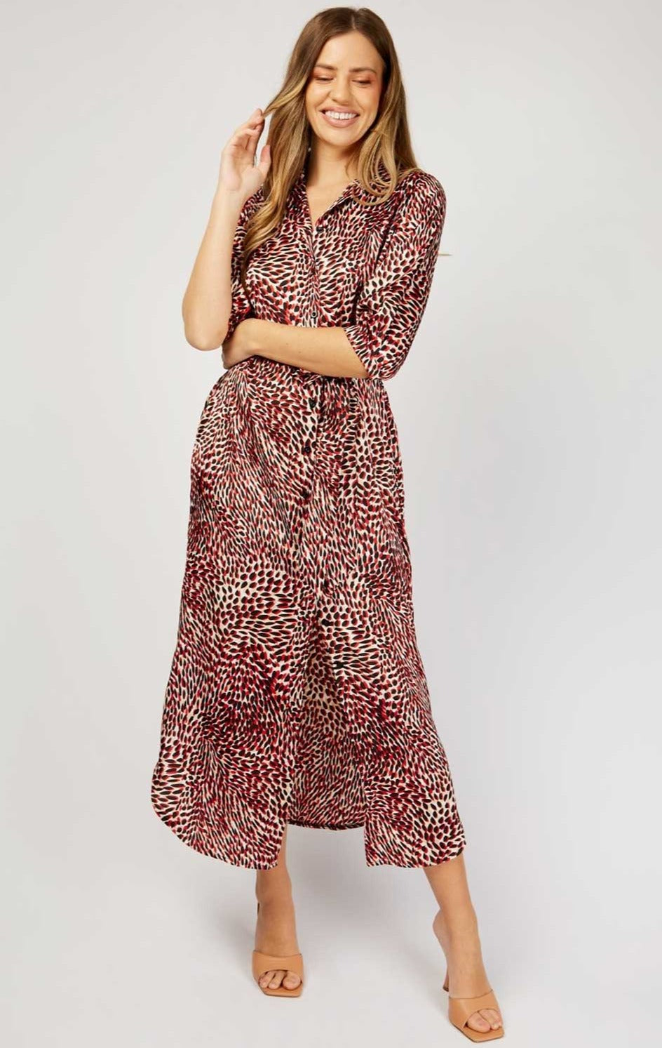 Little Mistress Black And Red Print Midaxi Shirt Dress