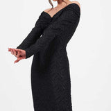 Little Mistress Black Bardot Midi Dress